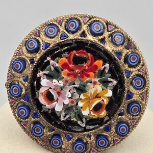 Micro Mosaic Floral Vintage Italian Brooch Multicolor Glass Tile Pin